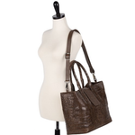 Zelli Francesca Genuine Crocodile Flapover Tote Bag Brown
