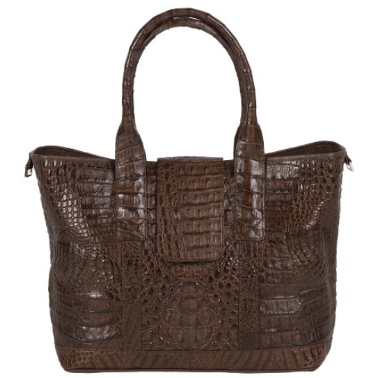 Zelli Francesca Genuine Crocodile Flapover Tote Bag Brown