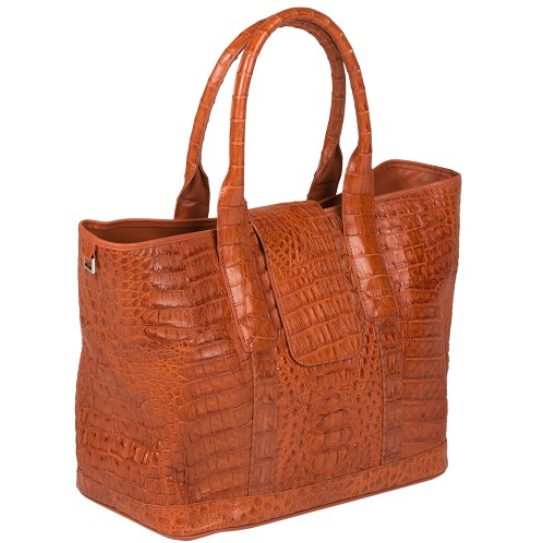 Zelli Francesca Genuine Crocodile Flapover Tote Bag Cognac