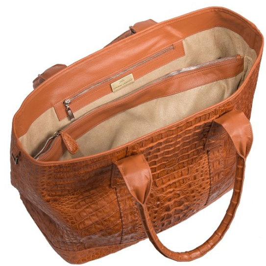 Zelli Francesca Genuine Crocodile Flapover Tote Bag Cognac