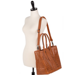 Zelli Francesca Genuine Crocodile Flapover Tote Bag Cognac