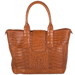 Zelli Francesca Genuine Crocodile Flapover Tote Bag Cognac