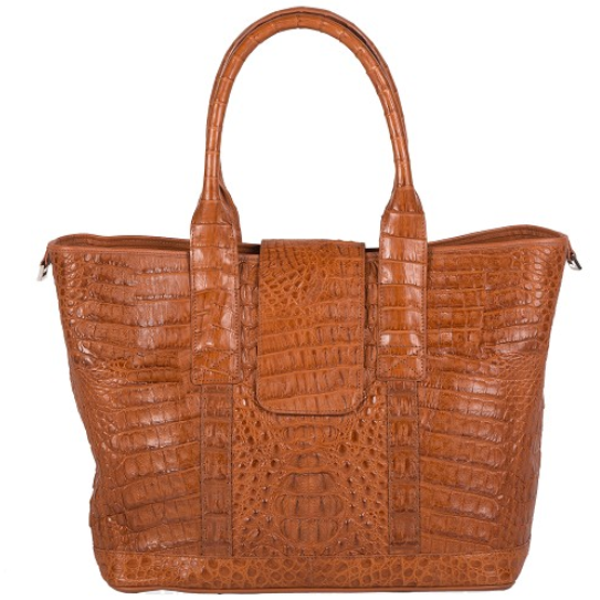 Zelli Francesca Genuine Crocodile Flapover Tote Bag Cognac