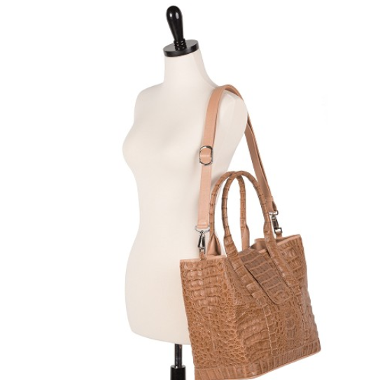 Zelli Francesca Genuine Crocodile Flapover Tote Bag Natural