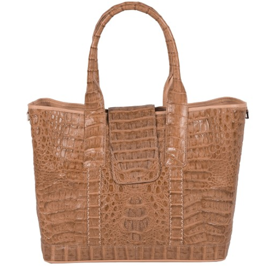 Zelli Francesca Genuine Crocodile Flapover Tote Bag Natural