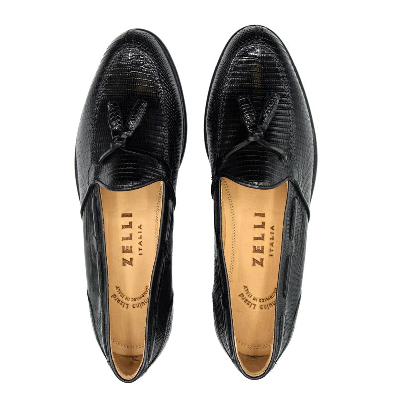 Zelli Franco Lizard Tassel Loafers Black (14-580-BLK)