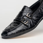 Zelli Gatto Ostrich Double Monk Strap Shoes Black