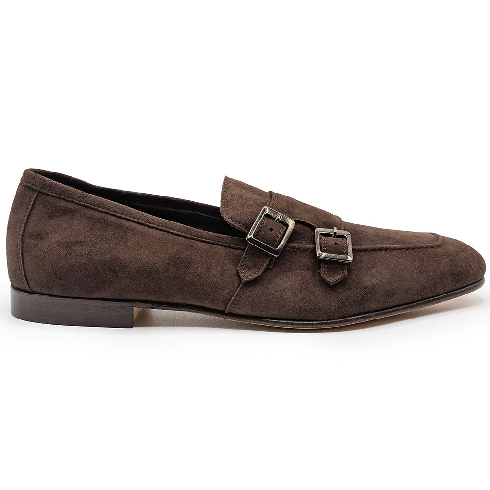 Zelli Gatto Suede Goatskin Double Monkstrap Shoes Café