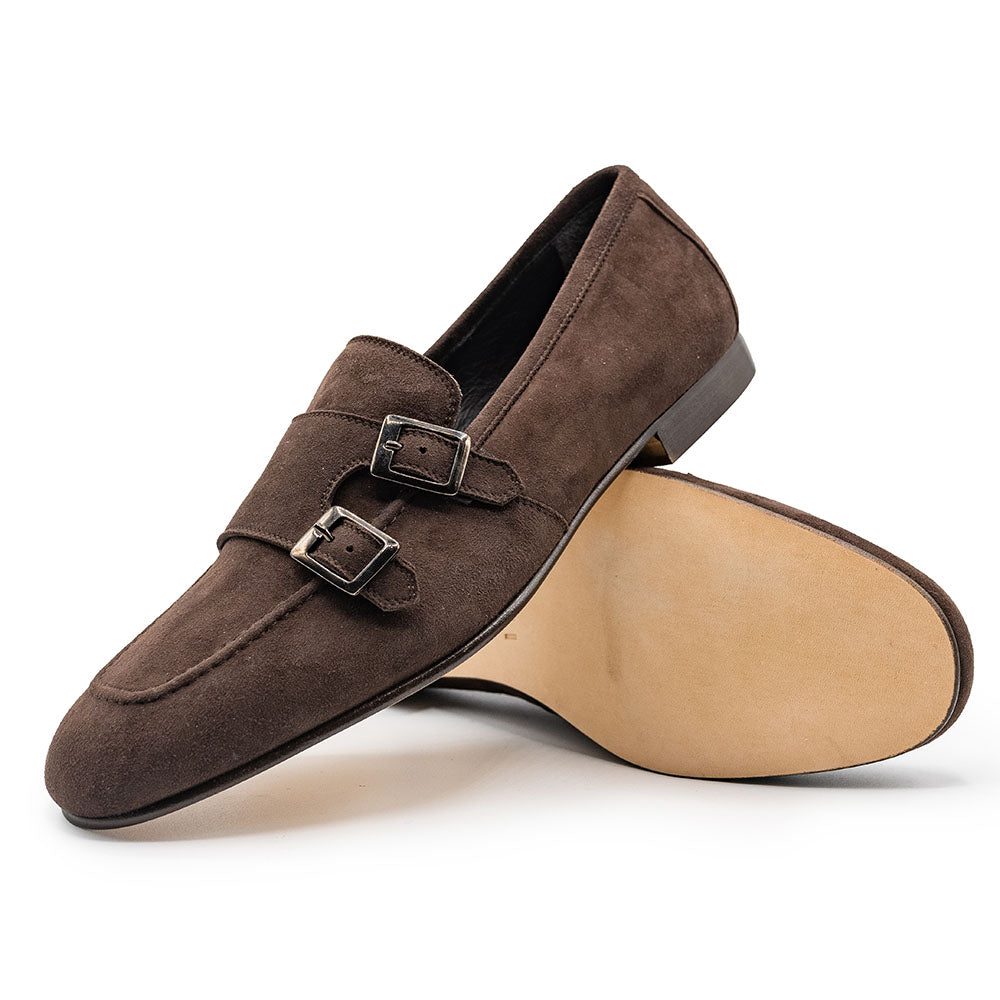 Zelli Gatto Suede Goatskin Double Monkstrap Shoes Café (56-500-CAF)