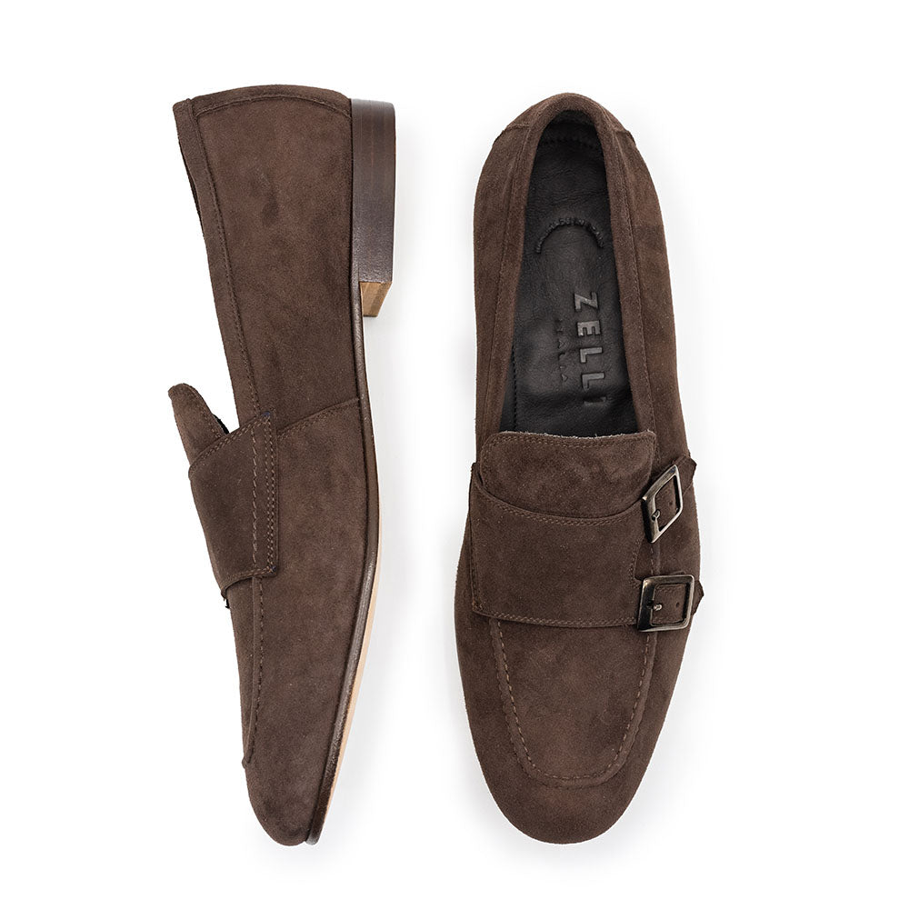 Zelli Gatto Suede Goatskin Double Monkstrap Shoes Café (56-500-CAF)