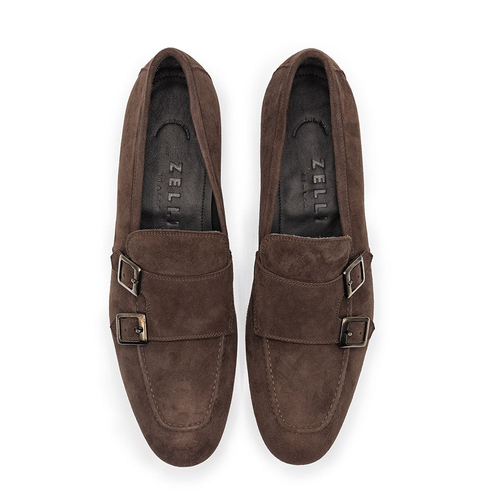 Zelli Gatto Suede Goatskin Double Monkstrap Shoes Café (56-500-CAF)