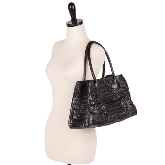 Zelli Gia Large Genuine Crocodile Handbag Black