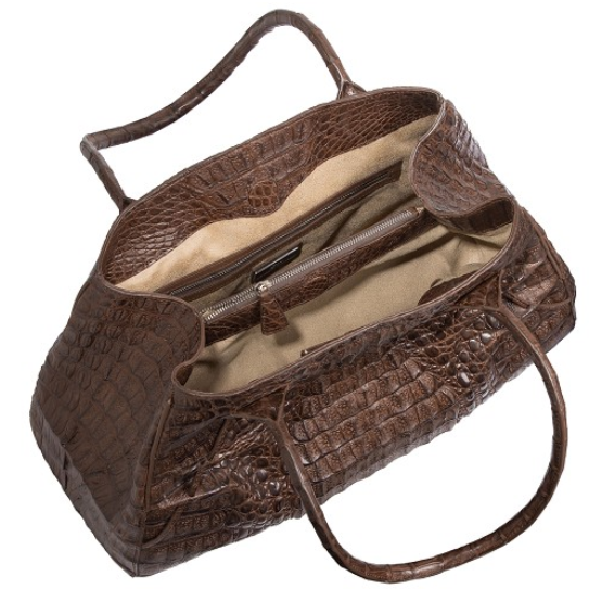 Zelli Gia Large Genuine Crocodile Handbag Brown
