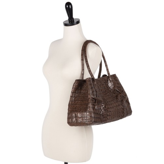 Zelli Gia Large Genuine Crocodile Handbag Brown