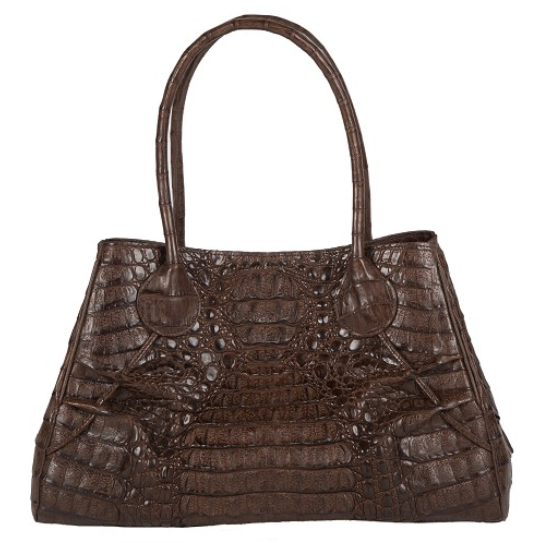 Zelli Gia Large Genuine Crocodile Handbag Brown