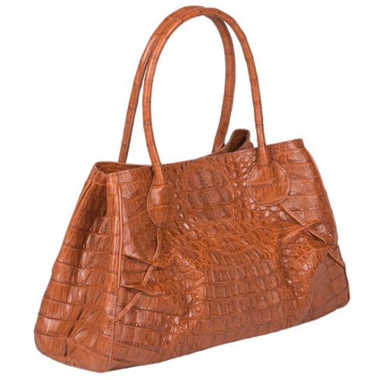 Zelli Gia Large Genuine Crocodile Handbag Cognac