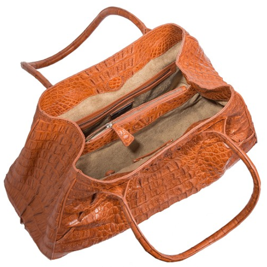 Zelli Gia Large Genuine Crocodile Handbag Cognac