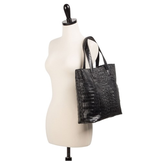 Zelli Isla Genuine Crocodile Tote Bag Black