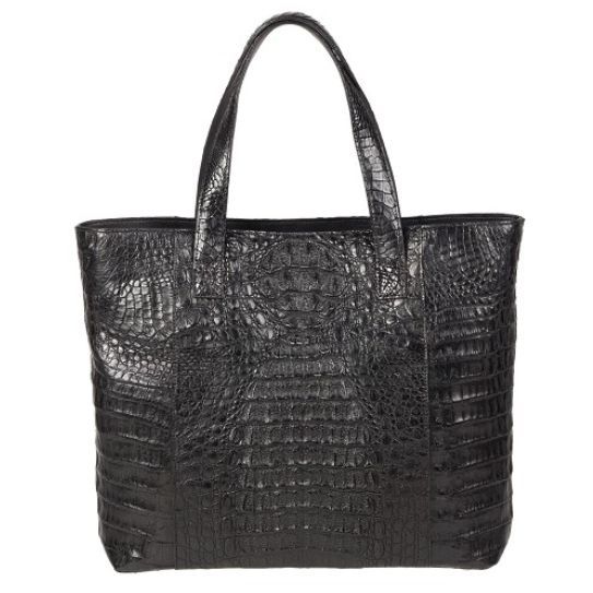 Zelli Isla Genuine Crocodile Tote Bag Black