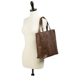 Zelli Isla Genuine Crocodile Tote Bag Brown