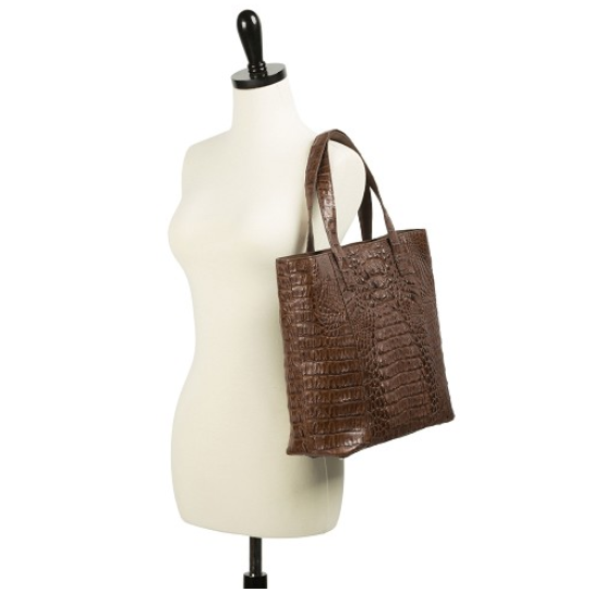 Zelli Isla Genuine Crocodile Tote Bag Brown