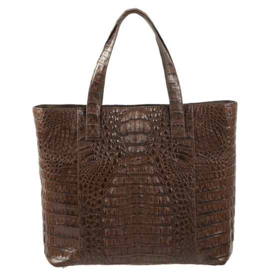 Zelli Isla Genuine Crocodile Tote Bag Brown