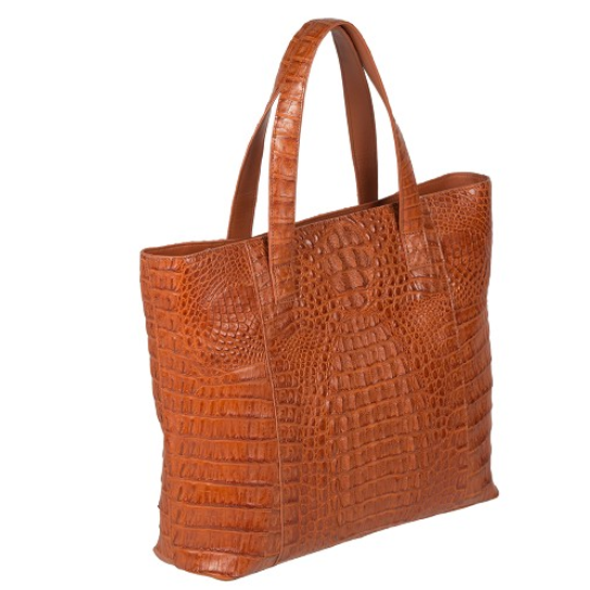 Zelli Isla Genuine Crocodile Tote Bag Cognac