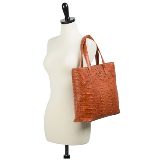 Zelli Isla Genuine Crocodile Tote Bag Cognac
