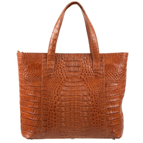 Zelli Isla Genuine Crocodile Tote Bag Cognac