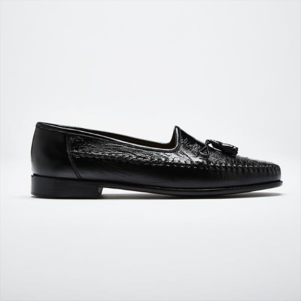 Zelli Kalahari Ostrich Leg / Nappa Tassel Loafers Black