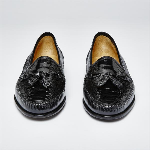 Zelli Kalahari Ostrich Leg / Nappa Tassel Loafers Black