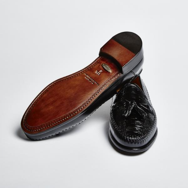 Zelli Kalahari Ostrich Leg / Nappa Tassel Loafers Black