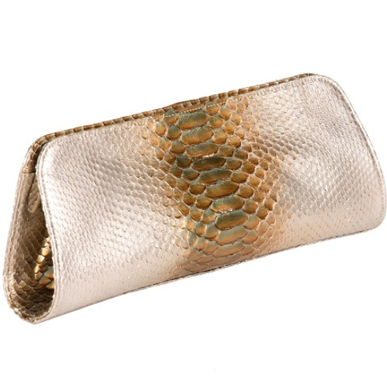 Zelli Kate Genuine Python Clutch Pearl / Gold