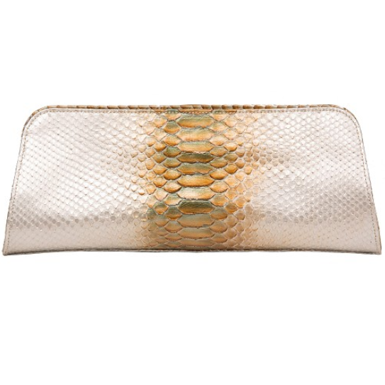 Zelli Kate Genuine Python Clutch Pearl / Gold