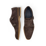 Zelli Legerra Suede Goatskin Double Monkstrap Shoes Chocolate Brown (56-105-BRN)