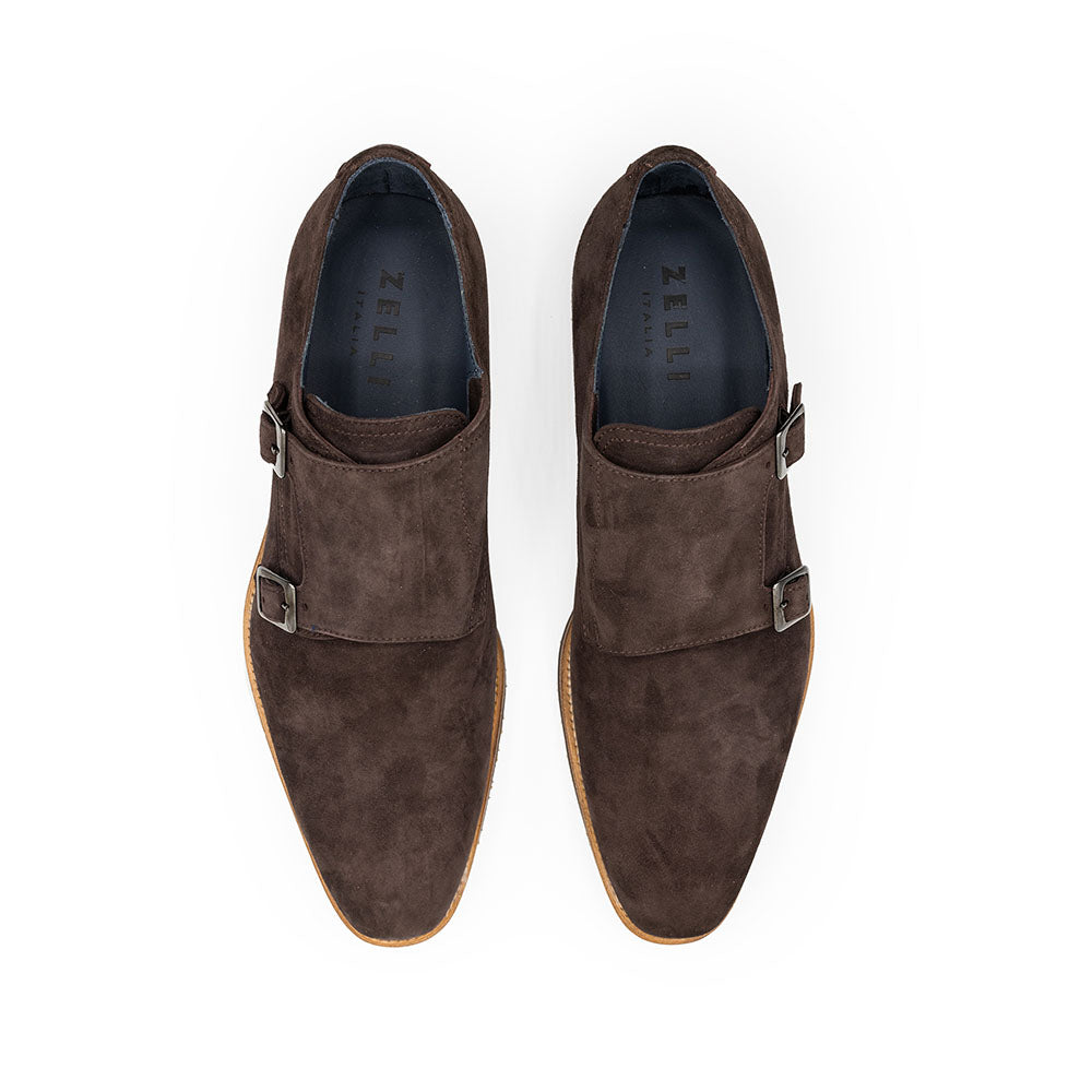 Zelli Legerra Suede Goatskin Double Monkstrap Shoes Chocolate Brown (56-105-BRN)