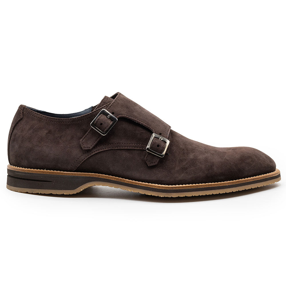 Zelli Legerra Suede Goatskin Double Monkstrap Shoes Chocolate Brown