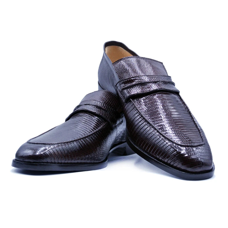 Zelli Lizard Penny Loafers Burgundy