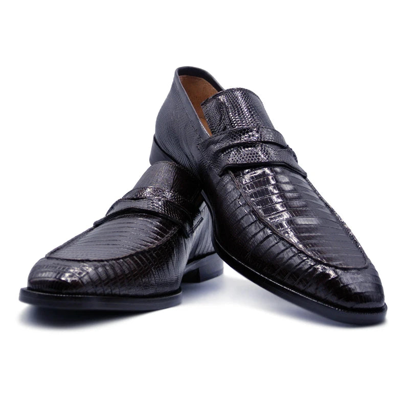 Zelli Lizard Penny Loafers Dark Brown