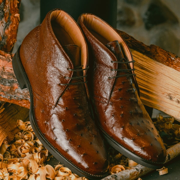 Zelli Marco Ostrich Chukka Boots Brown (43-594-CGN)