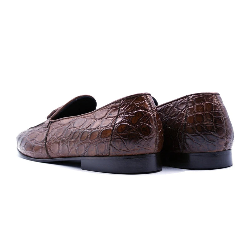 Zelli Maximo Crocodile Tassel Loafers Cognac