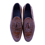 Zelli Maximo Crocodile Tassel Loafers Cognac