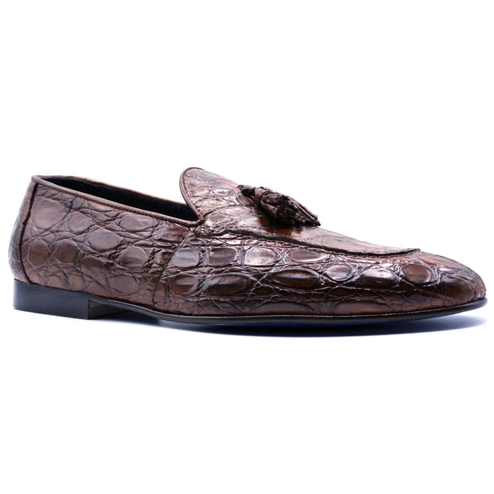 Zelli Maximo Crocodile Tassel Loafers Cognac