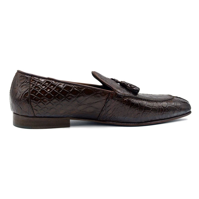 Zelli Maximo Crocodile Tassel Loafers Nicotine