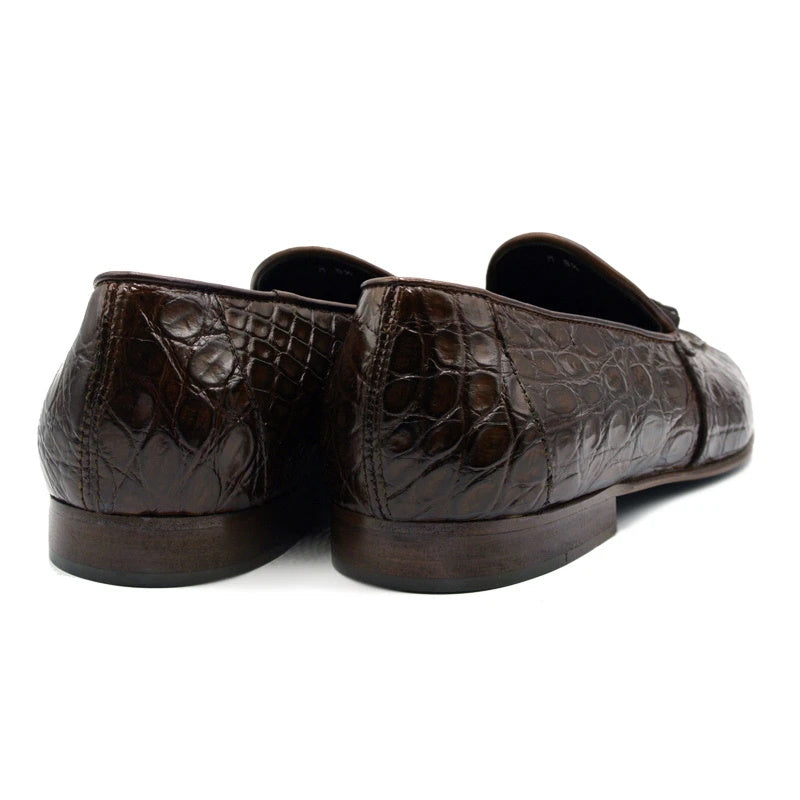 Zelli Maximo Crocodile Tassel Loafers Nicotine