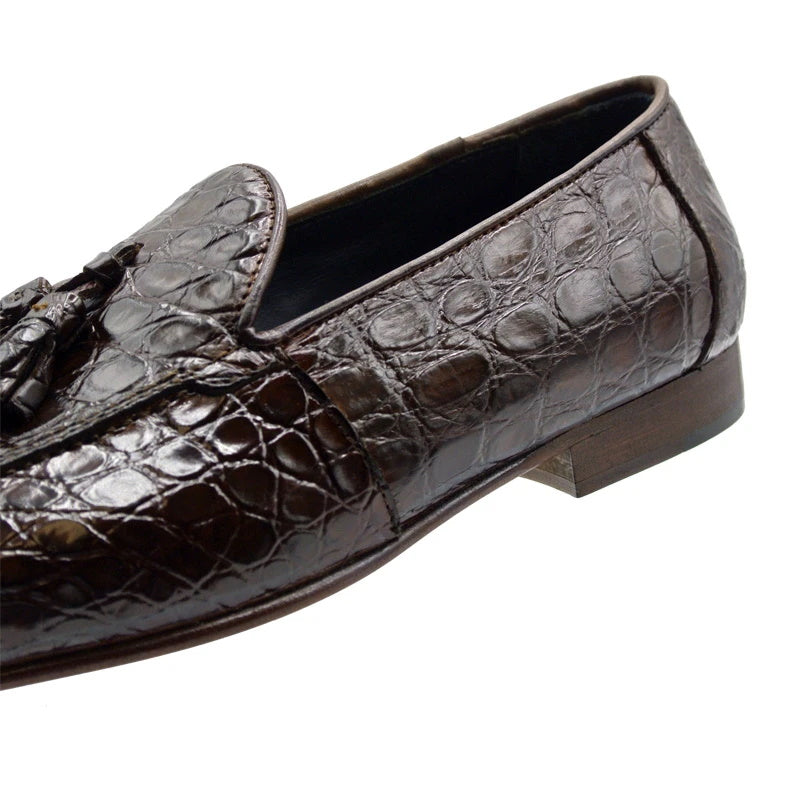 Zelli Maximo Crocodile Tassel Loafers Nicotine