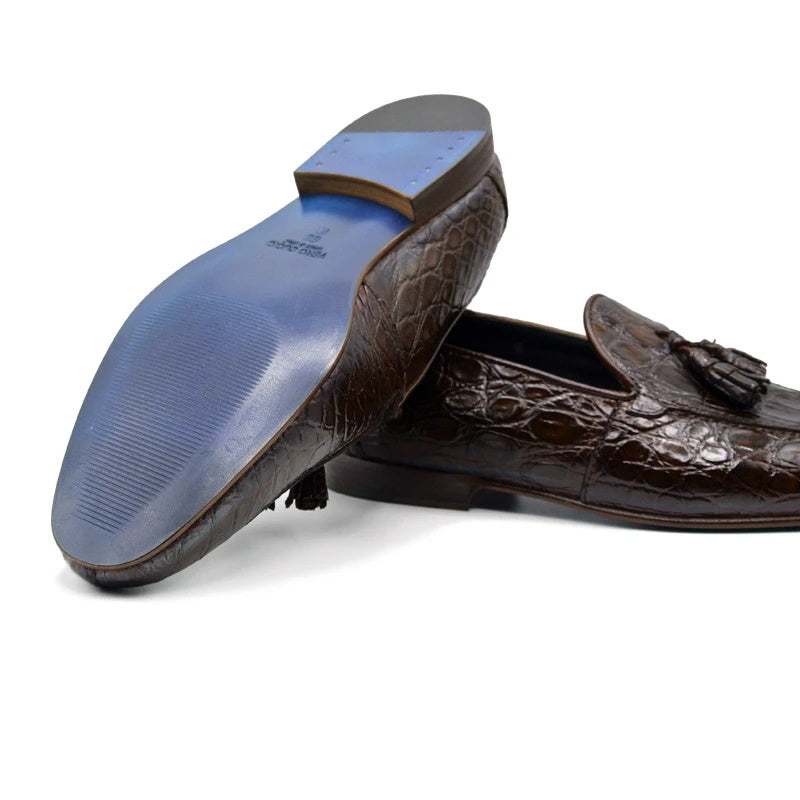 Zelli Maximo Crocodile Tassel Loafers Nicotine