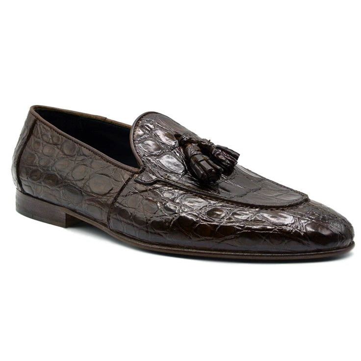 Zelli Maximo Crocodile Tassel Loafers Nicotine