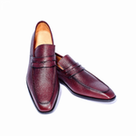 Zelli Meo Pebble Grain Penny Loafers Burgundy