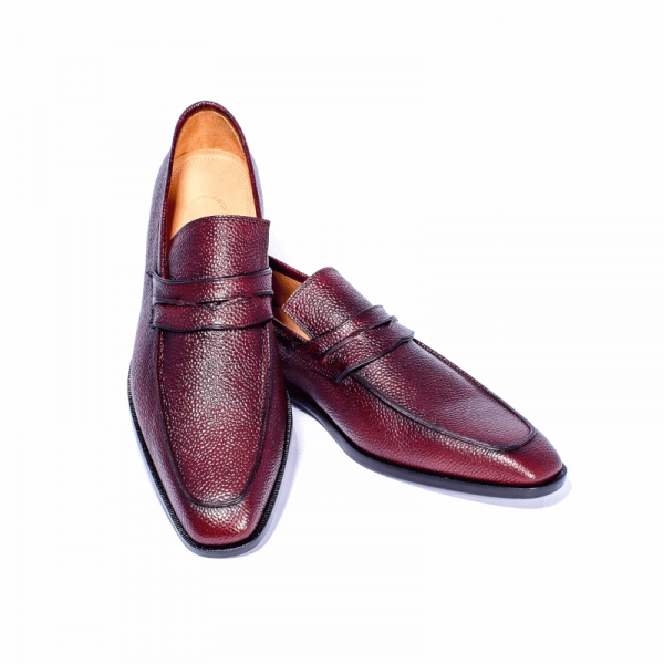 Zelli Meo Pebble Grain Penny Loafers Burgundy